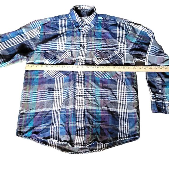 River Trader Men's Button Down Shirt Long Sleeve unique  Blue Green Plaid Medium - Picture 9 of 11